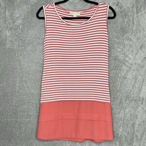 Michael Kors 1X Shirt Top Pink Striped Sleeveless Scoop Neck Stretch Womens